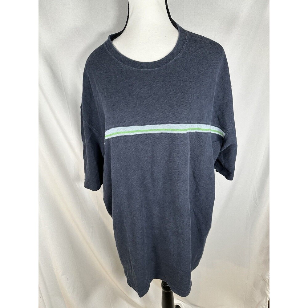 Tommy Hilfiger Mens Polo Shirt 2XL XXL Short Sleeve Navy Blue Green Stripe CREW
